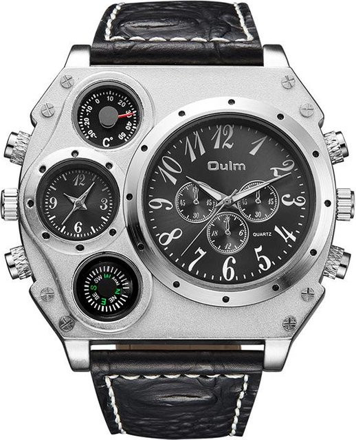 Oulm Armbanduhr, Quarz, Chronograph, Edelstahl, Leder, Schwarz, Herren - Bild 1