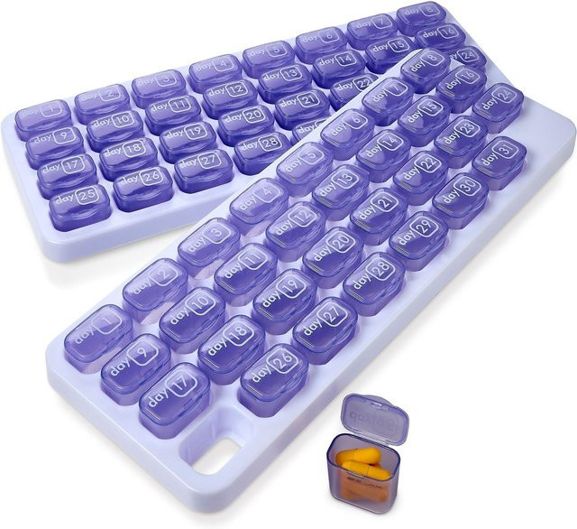 UNTIOR Pillendose Organizer in Tastaturform mit 31 Fächern für wöchentliche und monatliche Einnahme, Farbe: Lila - Bild 1