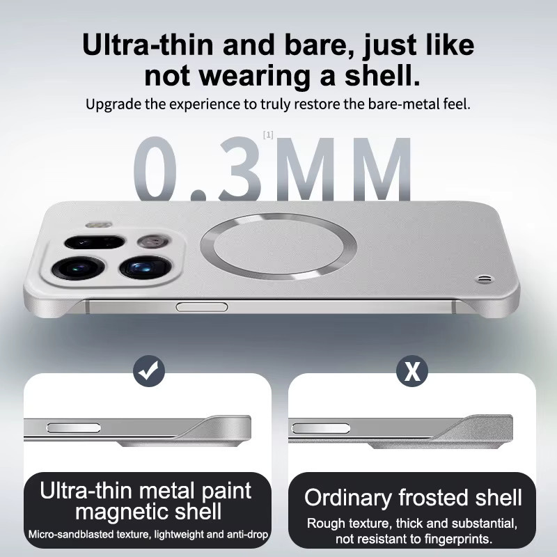 Magnetische Schutzhülle mit Metallic-Lackierung für OPPO Find X9 X8 X8S X7 Pro Reno 15 Ultra, rahmenlose PC-Hartschale, Farbe: Silber - Bild 1