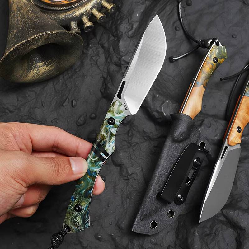 ALVELY DC53 Outdoor-Messer mit feststehender Klinge aus gehärtetem Stahl in Braun - Bild 2