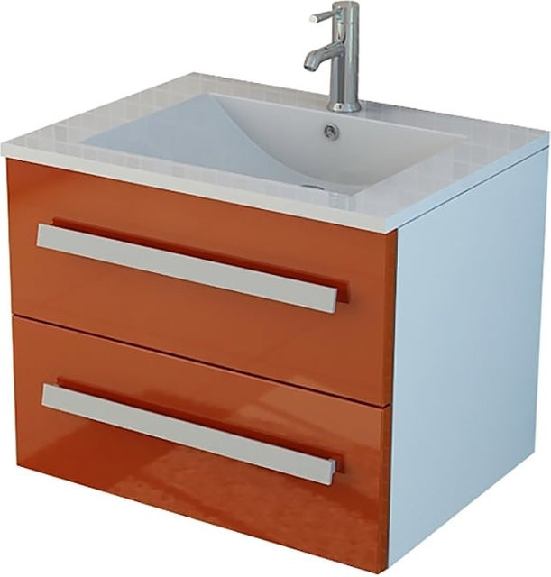 Jet-Line Badmöbel Waschtisch AROSA Badset modern Wandmontage orange glänzend Breite: 60 cm - Bild 1