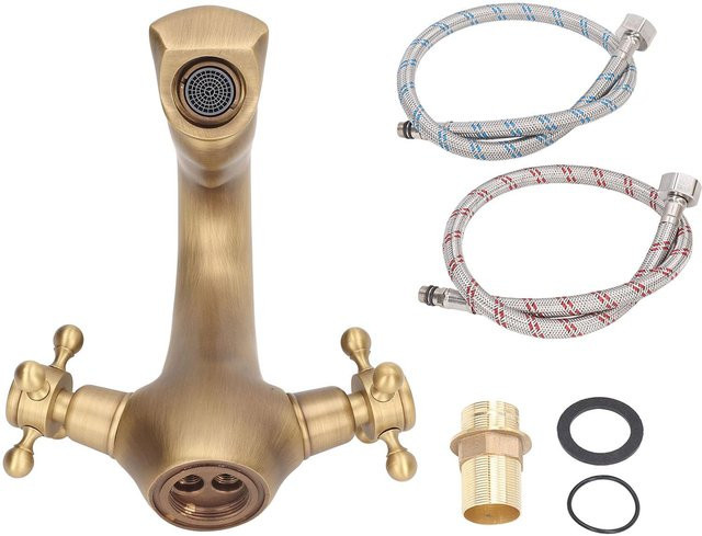 Aimo Einlochmischbatterie für Waschbecken und Küche aus Messing in Gold/Brushed Brass im Retro-Stil - Bild 1