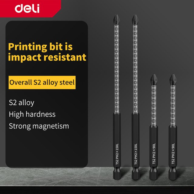 Deli Schraubendreher Bit PH2 aus Legiertem Stahl, Anti-Slip Lange Bohrer Bits für Elektrische Schraubendreher und Bohrer, Längen: 50 mm, 65 mm, 70 mm, 90 mm, 150 mm - Bild 1