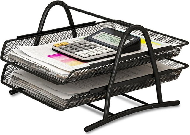 OutsideWorld Dokumentenablage aus Metall für den Schreibtisch, 2 Ebenen, Schwarz, B: 30,5 cm, H: 23 cm, T: 23 cm - Bild 1