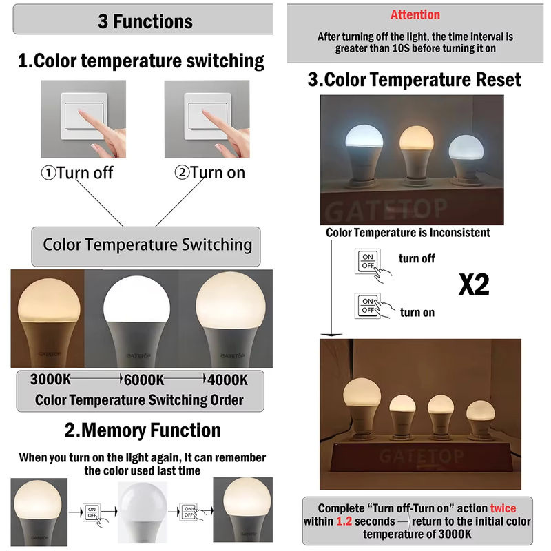 Gatetop LED Glühbirne mit CCT-Speicherfunktion für Innenbeleuchtung, E27, Weiß - Bild 3