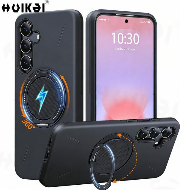 Stoßfeste Dual Layer Magnetische Schutzhülle mit Ringhalter und Kickstand für Samsung Galaxy A37 und Samsung Galaxy A57 in Schwarz - Bild 1