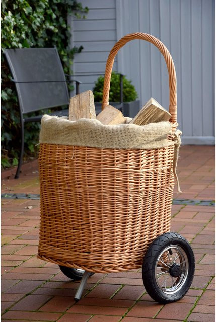 Dobar Kaminholzwagen aus geschälter Weide in Braun mit stabilen Metallrädern B/T/H: 44 x 40 x 93 cm - Bild 1