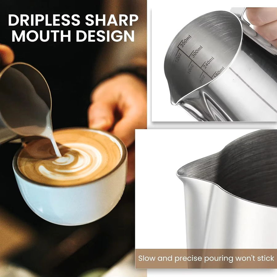 Milchkännchen aus Edelstahl für Barista Latte Espresso und Cappuccino, Silber, Volumen: 350 ml, 580 ml, 900 ml - Bild 2