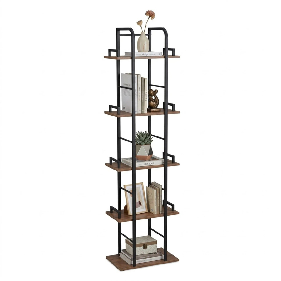Relaxdays Standregal aus MDF und Eisen in Hellgrau mit 5 Ebenen, Höhe: 143 cm, Breite: 38 cm, Tiefe: 24 cm - Bild 2