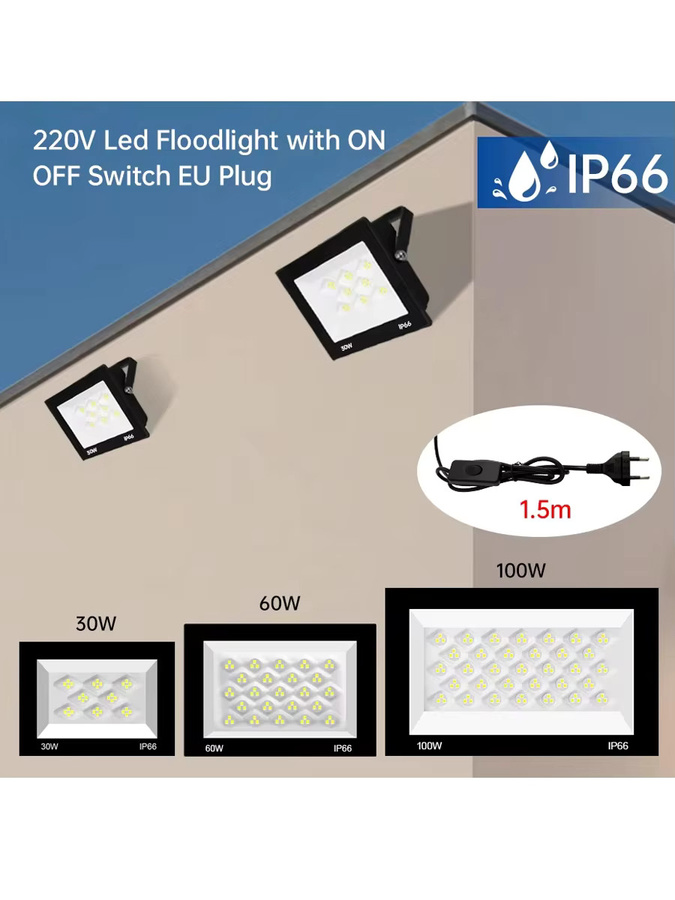 Asign LED-Flutlichtstrahler IP66 wasserdicht für Außenbereiche, 100W, 6500K Kaltweiß, Schwarz - Bild 6
