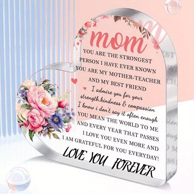 Personalisiertes 2D-Acryl-Namensschild in Herzform mit Blumenmotiv von CIFBUY, Farbe: Weiß - Bild 1