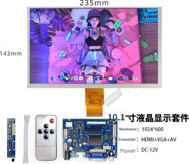 Qi Hande 10,1 Zoll LCD-Display mit Audio-Treiberplatine und HDMI-Anschluss für Raspberry Pi, Banana Pi und Orange Pi Mini-Computer - Bild 1