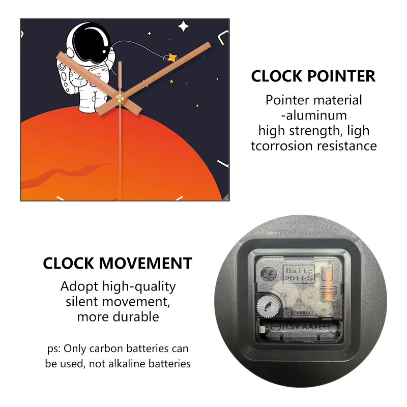 P.Chuang Astronautenuhr analog in Schwarz, geräuschlose Quartz-Wanduhr für Wohnzimmer und Kinderzimmer, Durchmesser: 20,32 cm - Bild 2