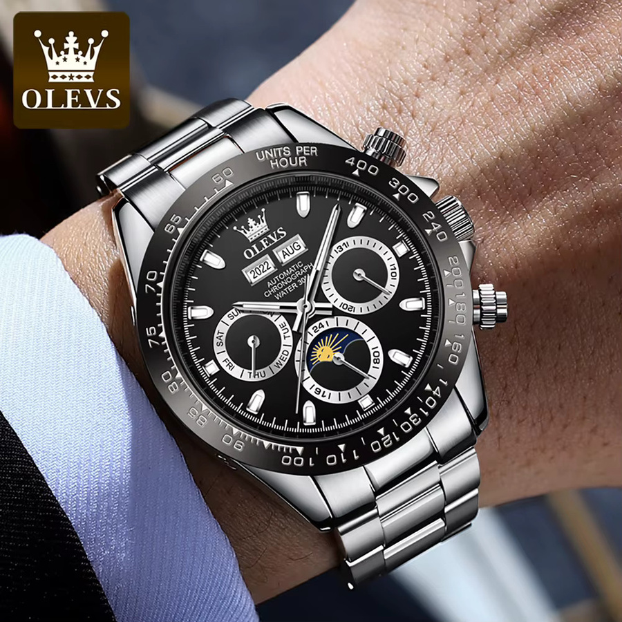 OLEVS Armbanduhr, Automatik, Edelstahl, Bicolor, Herren, Mondphase, Datum, Wochentag - Bild 3