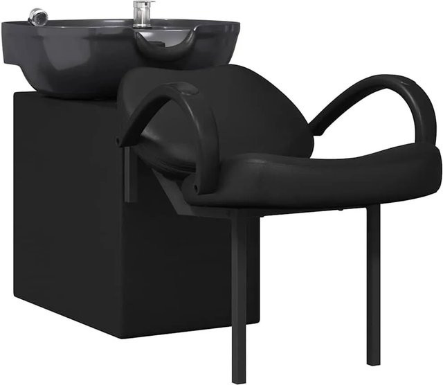 vidaXL Shampoo Stuhl in Schwarz mit Armlehnen aus Kunstleder, B/T/H: 63 x 141 x 92 cm - Bild 1