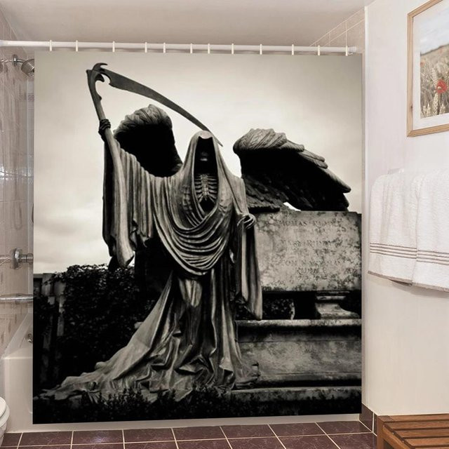 Baifenbai Home Furnishing Duschvorhang Totenkopf Gothic Design, Schwarz, B/H: 90 x 180 cm, Wasserdichtes Polyestergewebe - Bild 1