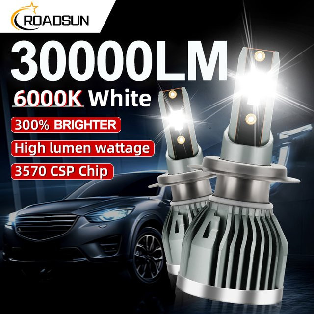 Roadsun H7 Auto-LED-Scheinwerfer in Silber mit 30.000 lm und integriertem H7-Kühlsystem sowie 3570 CSP-Chips - Bild 1
