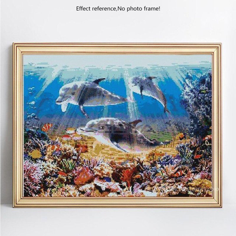 FIYO Diamond Painting Delfin Mosaik Set mit Strass Steinen, Mehrfarbig, B/H: 30 x 20 cm - Bild 1