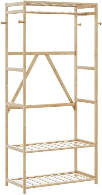 vidaXL Kleiderständer aus lackiertem Bambus mit Regalen, Farbe: Braun/Beige, B/T/H: 80 x 40 x 175 cm - Bild 1