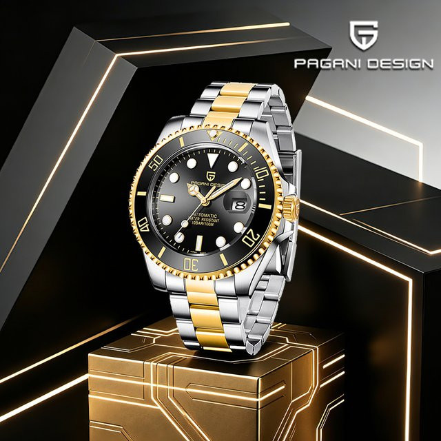 Pagani Design Armbanduhr, Automatik, Edelstahl, Schwarz, Herren - Bild 1
