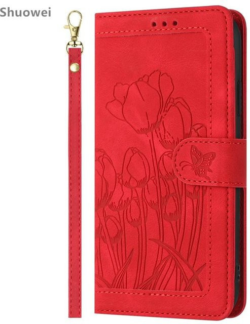 Samsung Galaxy S25 Plus Leder-Klapphülle mit Kartenhalter in Rot - Bild 1