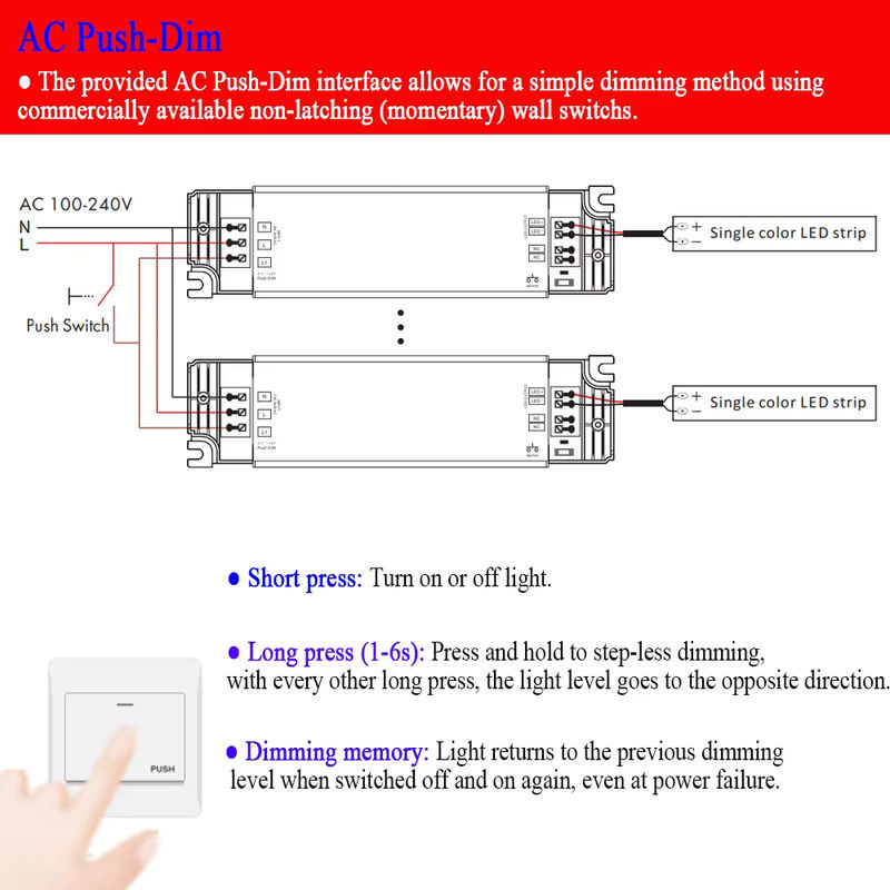 CENFAYA LED-Treiber 40 W mit kabelloser RF-Fernbedienung, dimmbarer Dimmer-Transformator für DC 12 V und 24 V, Push-Dim Netzteil - Bild 3