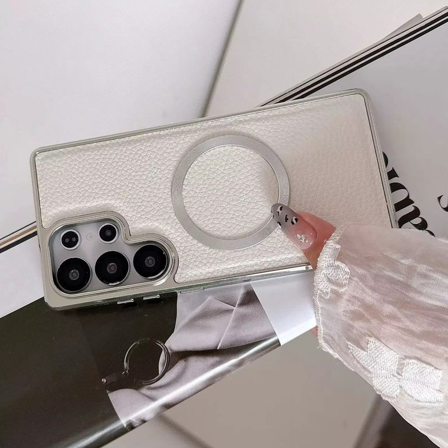 MagSafe Magnetische Lederhülle mit Lychee-Muster für Samsung S25 Edge, S24 FE Plus Ultra in Schwarz - Bild 2