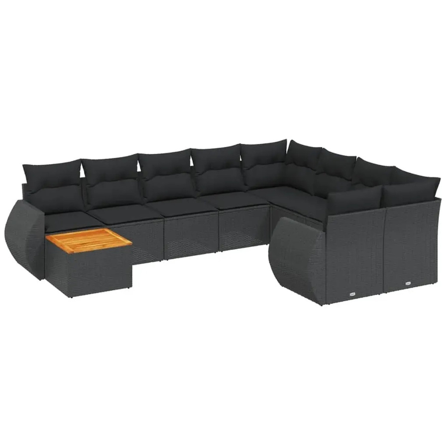 vidaXL 10-tlg. Garten-Sofagarnitur in L-Form aus Polyrattan mit Kissen, Schwarz - Bild 2