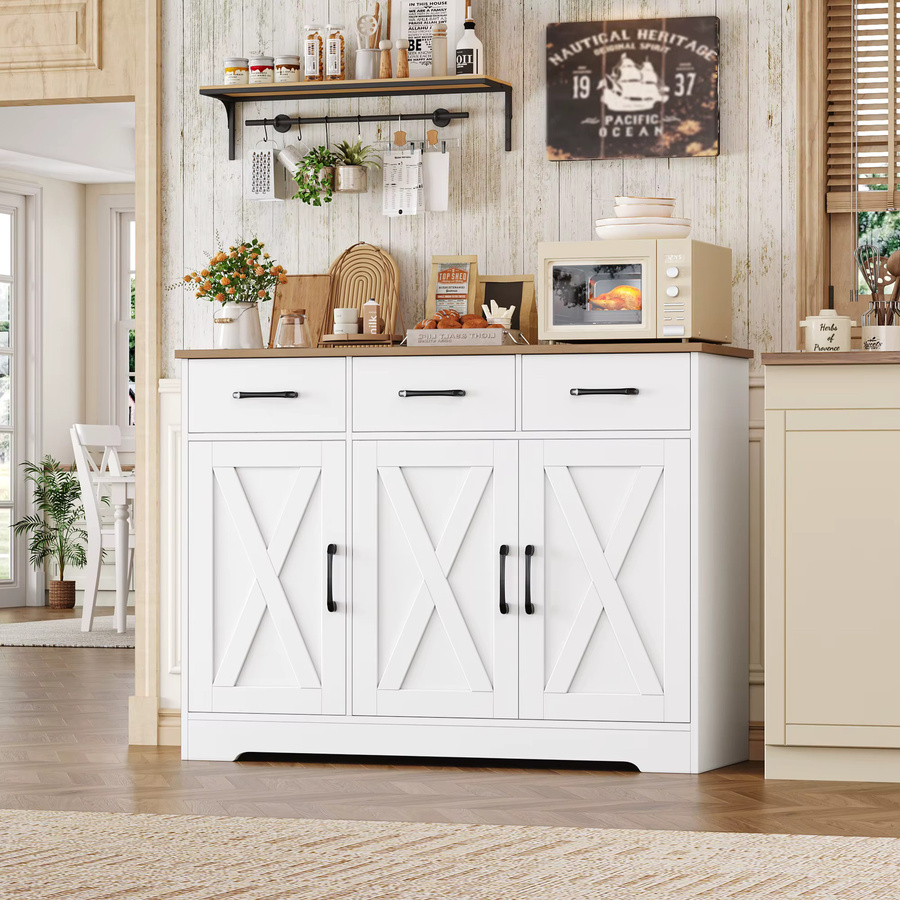 Getone Sideboard Küchenschrank mit 3 Schubladen und 3 Türen in Holzoptik für Küche, Esszimmer oder Wohnzimmer - Bild 2