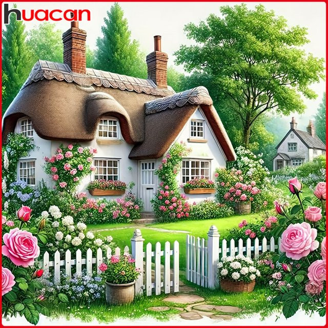 Huacan Diamantmalerei Landschaft mit Frühlingsblumen und floralem Motiv, Multicolour, B/T/H: 20 x 20 x 20 cm - Bild 1