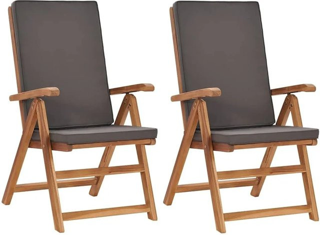 vidaXL Garten-Liegestühle Set aus Teak-Hartholz mit grauen Auflagen, 2 Stück - Bild 1