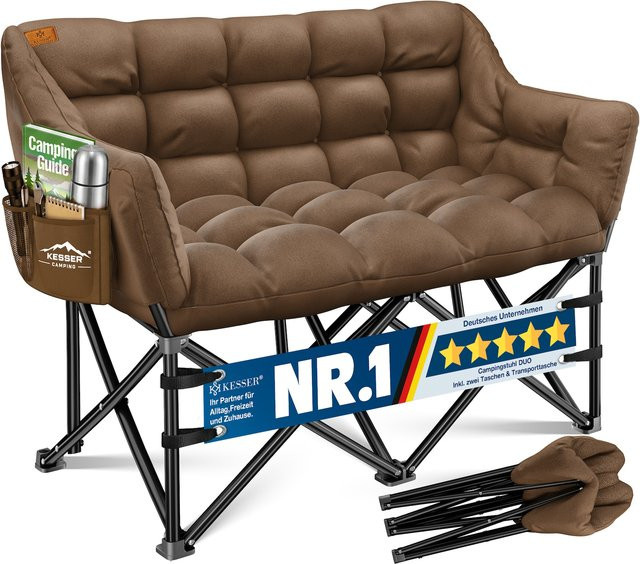 KESSER Campingsofa DUO faltbar, gepolsterte Campingcouch in Braun mit Seitentaschen und Getränkehalter für Outdoor und Indoor - Bild 1