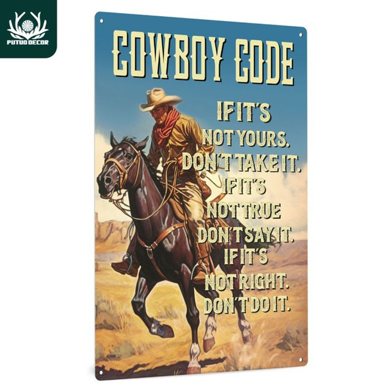 Putuo Decor Vintage Metall-Blechschild Cowboy Wandkunst zur Dekoration in Mehrfarbig - Bild 1