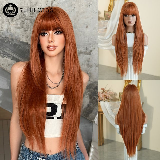 7JHH WIGS Perücke, lang, gerade, geschichtet, orange, Damen - Bild 1