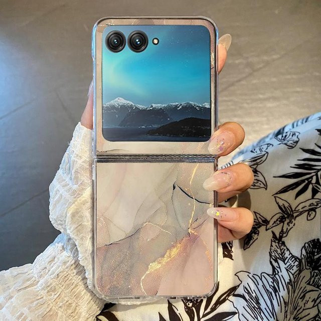 Stoßfeste Handyhülle mit buntem Marmormuster für Motorola Razr 50, Transparent/Multicolor - Bild 1