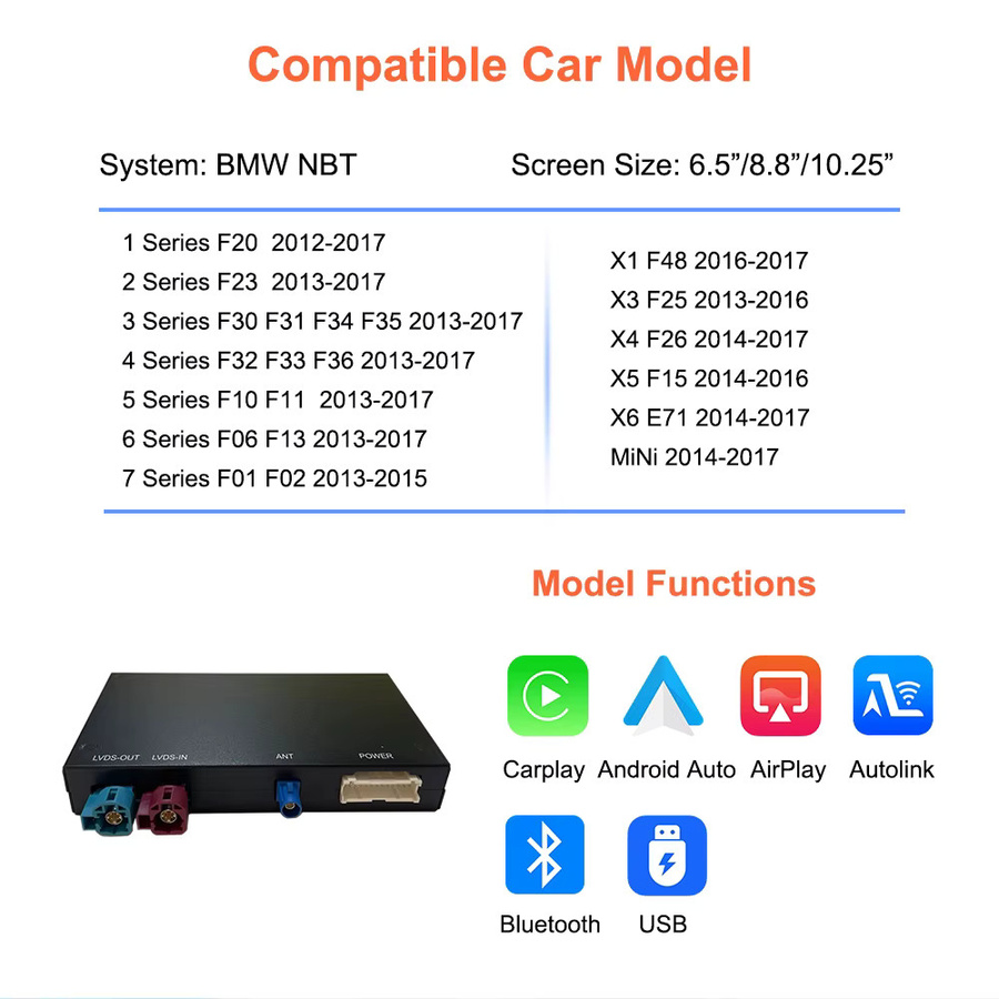 Bonroad Wireless CarPlay und Android Auto Modul für BMW NBT Systeme in Schwarz mit Wi-Fi und Bluetooth zur OEM Integration - Bild 2