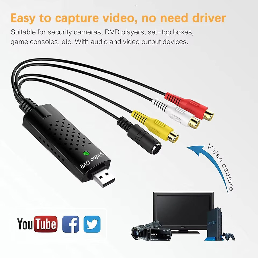 USB Videoaufnahmekarte Easy Cap Schwarz: RCA und S-Video zu USB 2.0 Konverter für VHS, VCR, Mini DV, Hi8 und DVD zur Digitalisierung von Audio und Video - Bild 3
