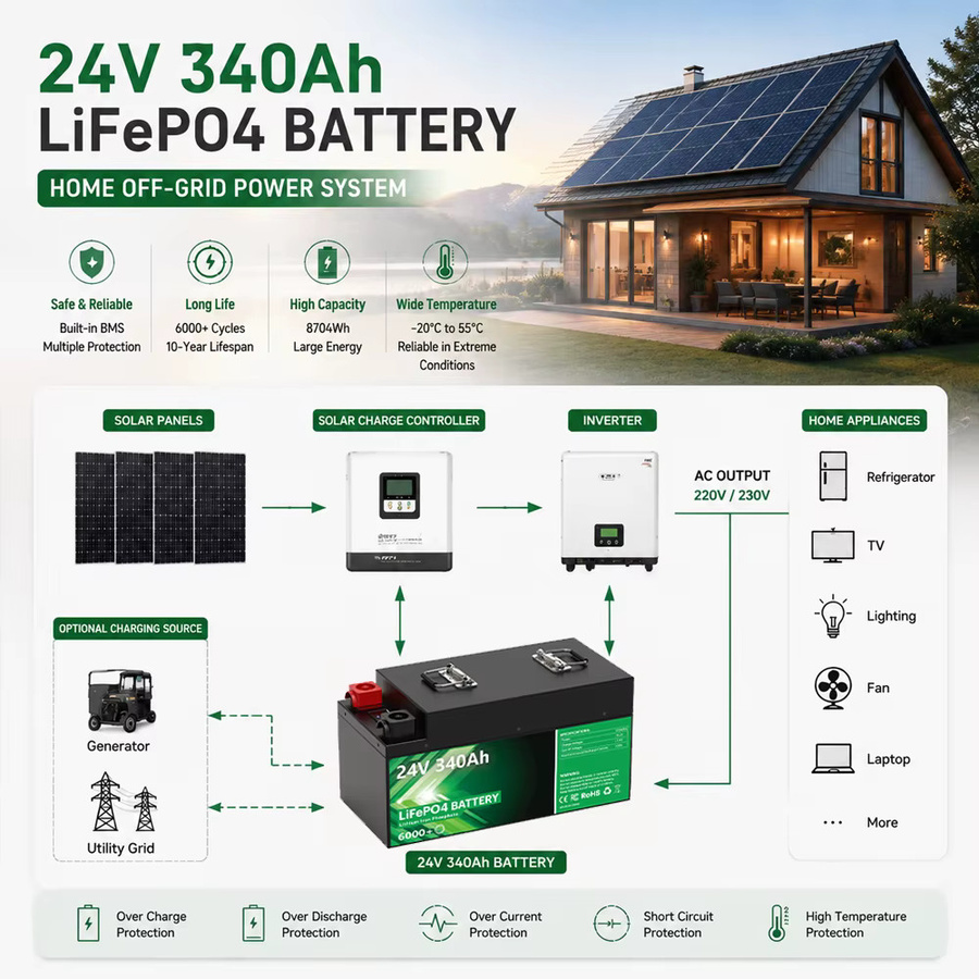 PAPOOL LiFePO4 Lithium-Batterie mit Bluetooth in Schwarz für Solarpanel, Wohnmobil, Golfwagen und Boot - Bild 5