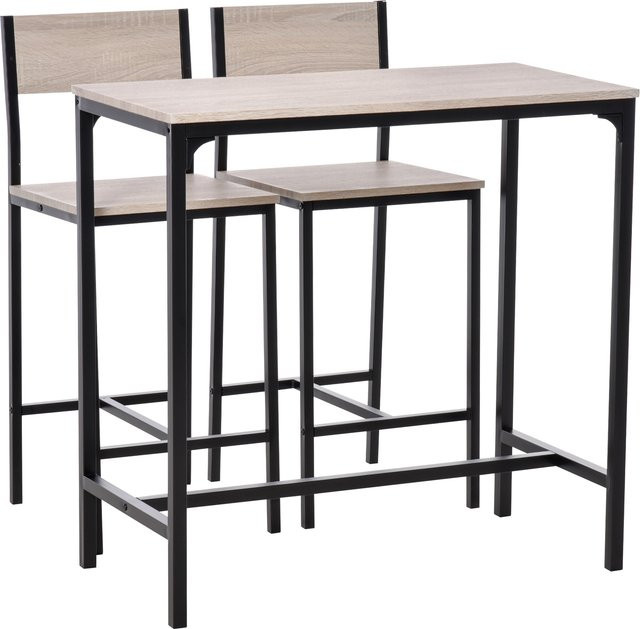 HOMCOM 3-teiliges Bartisch-Set mit 2 Stühlen aus MDF und Metall in Natur und Schwarz, B/T/H: 89 x 45 x 87 cm - Bild 1