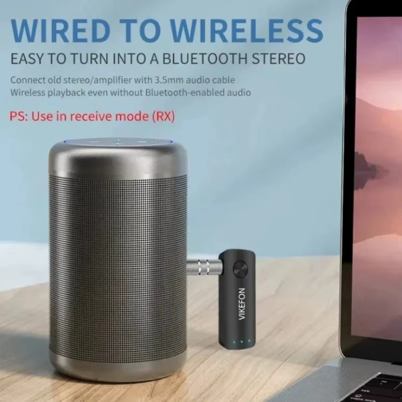 VIKEFON Bluetooth 5.4 Empfänger und Sender, Wireless HiFi Stereo Audio Adapter mit 3,5 mm AUX und Mikrofon, Schwarz - Bild 2