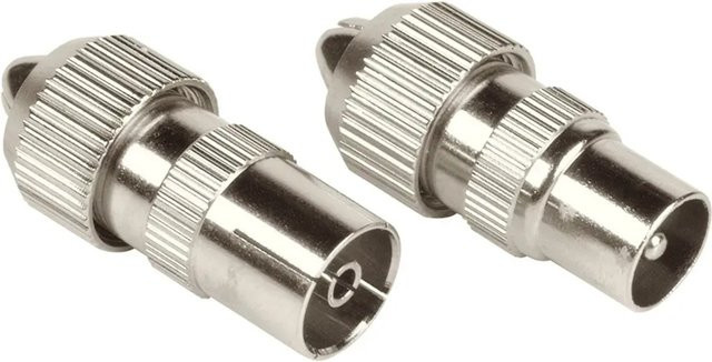 Hama Antennen-Adapter-Set Koax-Stecker und Koax-Kupplung schraubbar in Silber, 2 Stück - Bild 1