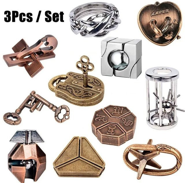 XYTLEZONE Denkaufgabe, Puzzle-Spielzeug, 3-teiliges Set aus Metall - Bild 1