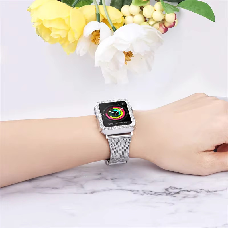 Milanaise-Armband Edelstahl, Diamant, Unisex, für Apple Watch 40 mm bis 45 mm - Bild 2