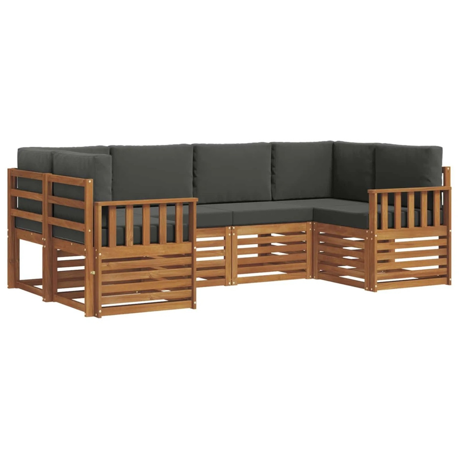 vidaXL Sofagarnitur aus Massivholz Akazie in Natur und Anthrazit, 20-teiliges L-Shape Set mit Sitz- und Rückenkissen - Bild 2