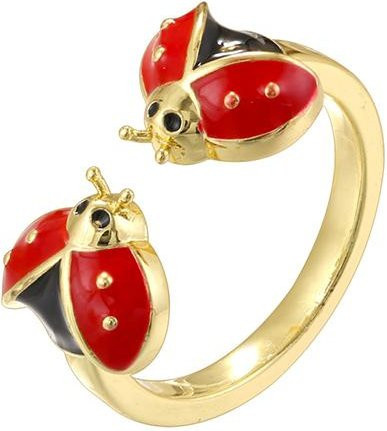 YULIN Tropfring, rote Emaille, Kupfer, beige, Damenring - Bild 1