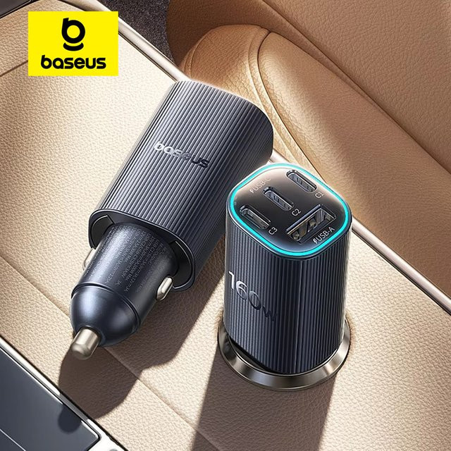 Baseus 160W Magnetisches Auto-Ladegerät mit 4 USB-C Anschlüssen in Schwarz - Bild 1