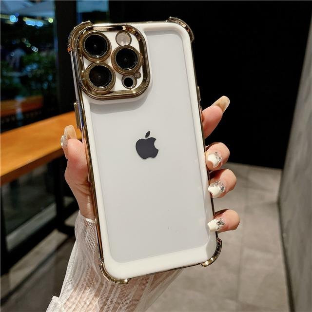 Yiran Luxus Handyhülle mit Objektivschutz und weichem Rahmen für iPhone 16 Pro Max, 15, 14, 13, 12 Plus in Transparent/Gold/Weiß - Bild 1