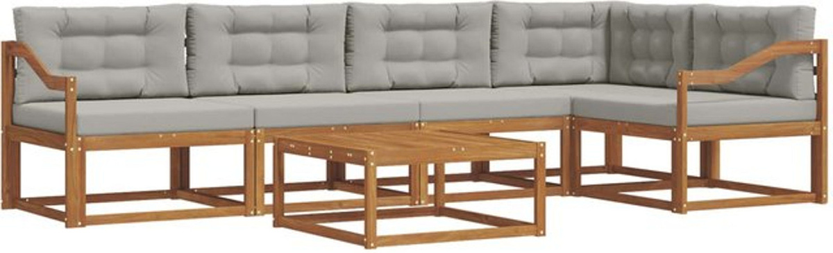 Modernes Outdoor-Sofagarnitur Set aus Akazie mit 6 Teilen und Kissen in Natur und Hellgrau von vidaXL - Bild 1