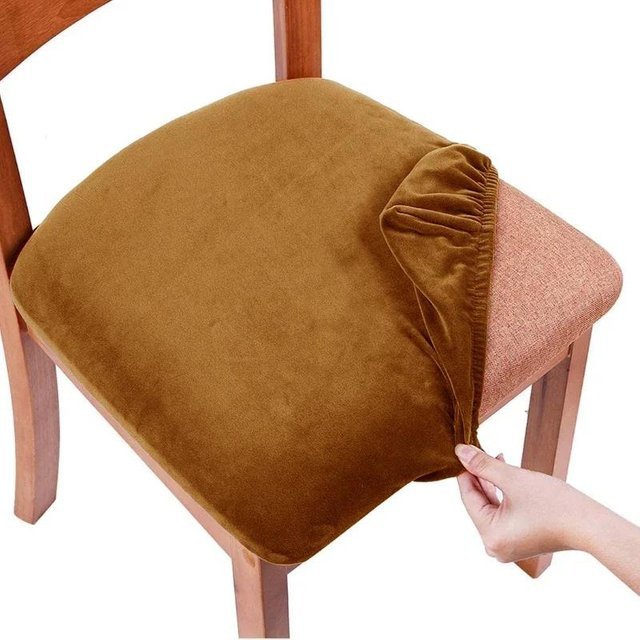 Stuhlhussen aus Samt für Esszimmer, elastische und schmutzabweisende Sitzbezüge im modernen Stil, 1 Stück - Bild 1