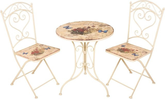 DELUKE Bistro-Set GRETA 3-tlg. aus Stahl in Altweiß mit Tisch und 2 Stühlen für Garten, Balkon und Terrasse - Bild 1
